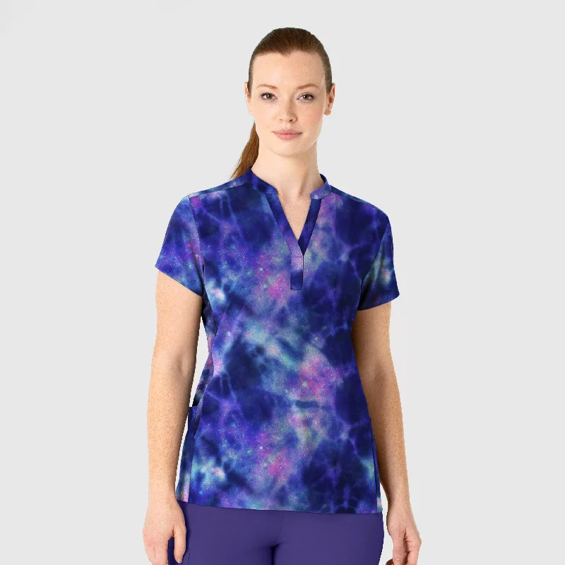 Women’s lace tops for delicate style -Women's Mandarin Collar Print Scrub Top - Luminous Batik