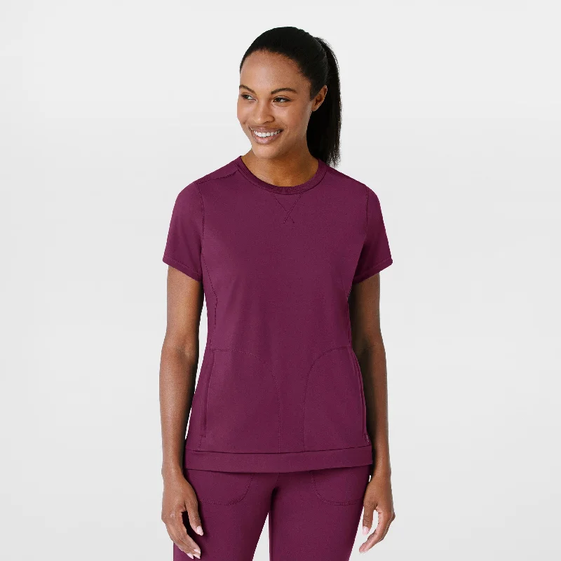 Women’s cowl neck tops for warm, layered look -RENEW Knit Women's Flex-n-Reach Crew Neck Scrub Top - Wine