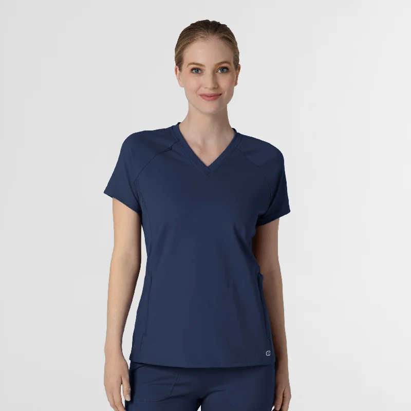 Women’s turtleneck tops for warm layering -RENEW Knit Women's Flex-n-Reach V-Neck Raglan Scrub Top - Navy