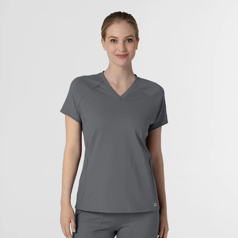 Women’s tunic tops for relaxed style -RENEW Knit Women's Flex-n-Reach V-Neck Raglan Scrub Top - Pewter