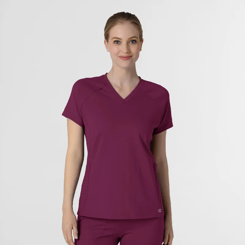 Women’s lace-up tops for edgy style -RENEW Knit Women's Flex-n-Reach V-Neck Raglan Scrub Top - Wine