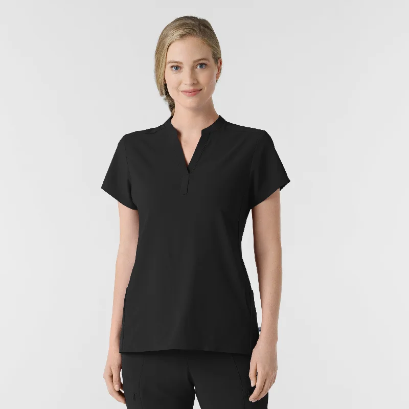 Women’s polo tops for sporty look -RENEW Women's Mandarin Collar Scrub Top - Black