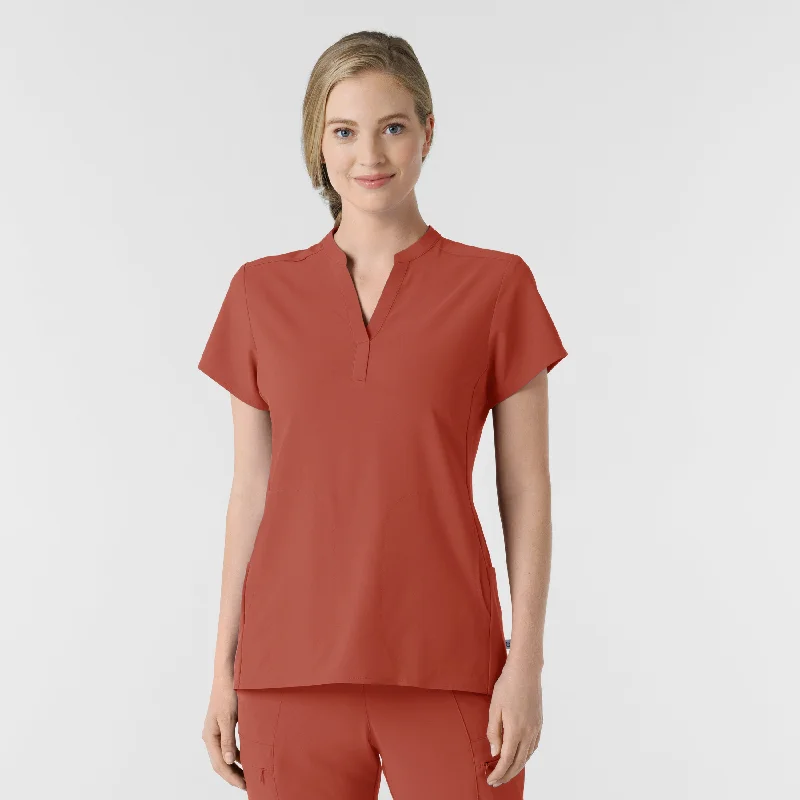 Women’s velvet tops for rich texture -RENEW Women's Mandarin Collar Scrub Top - Mineral Red