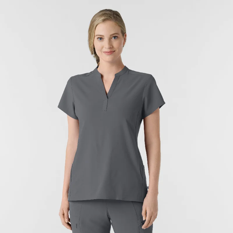 Women’s casual tops for everyday wear -RENEW Women's Mandarin Collar Scrub Top - Pewter