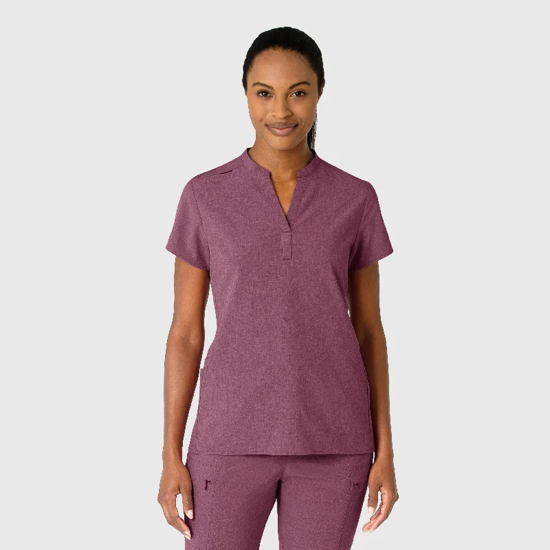 Women’s striped blouse tops for timeless design -RENEW Women's Mandarin Collar Scrub Top - Wine Heather