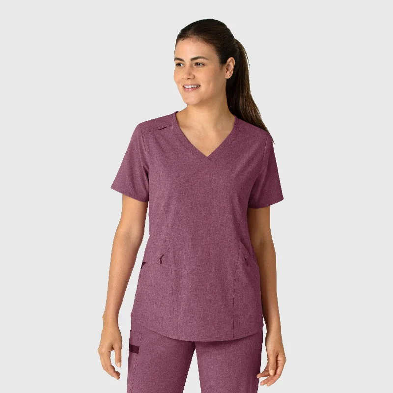 Women’s mesh long sleeve tops for breathable comfort -RENEW Women's V-Neck Scrub Top - Wine Heather