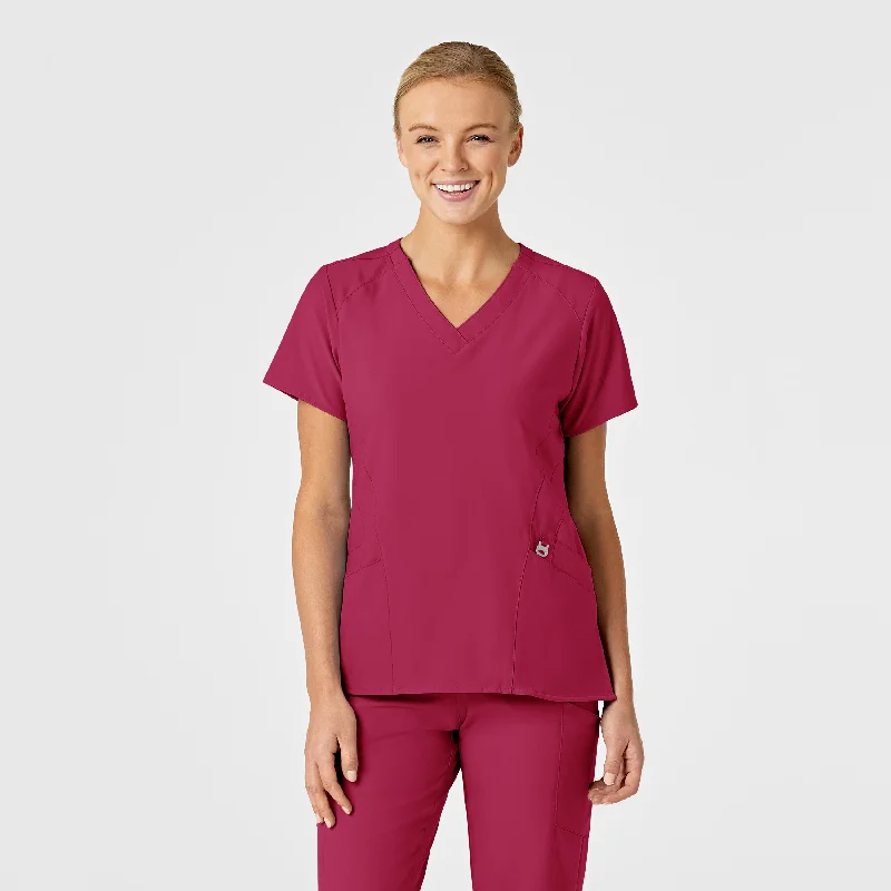 Women’s knit sweater tops for cool weather -W123 Women's Stylized V-Neck Scrub Top - Viva Magenta