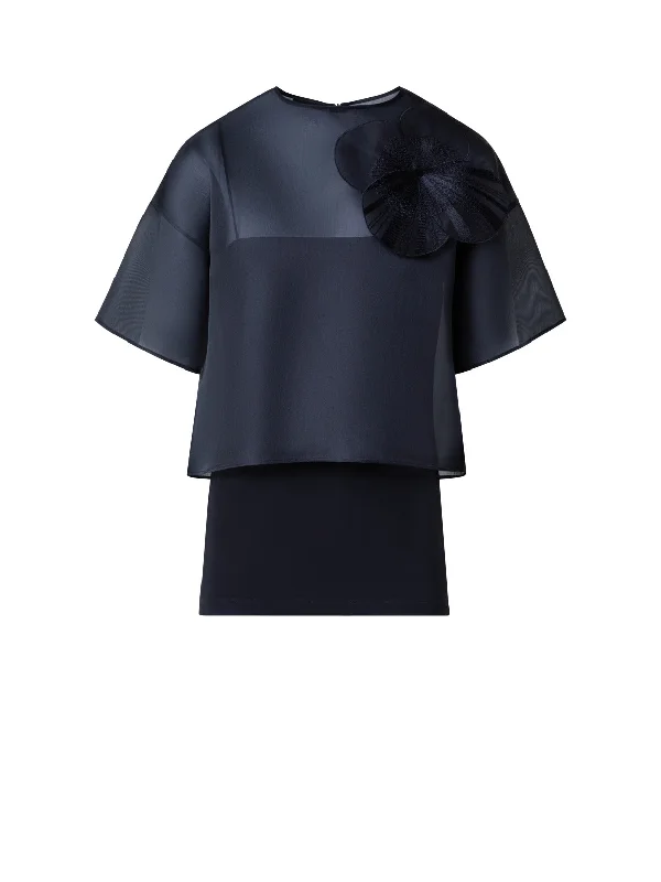 Women’s bell sleeve tops for dramatic style -Cropped Blouse in Organza with Poppy