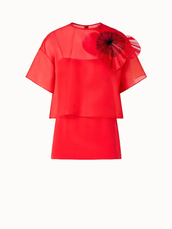 Women’s wraparound tops for flattering fit -Cropped Blouse in Organza with Poppy