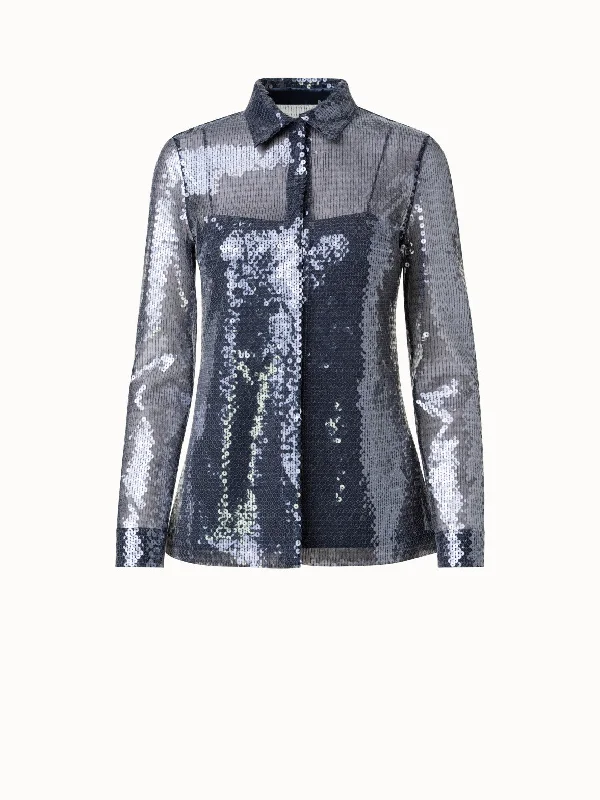 Women’s satin blouse tops for luxurious look -Liquid Sequins Blouse