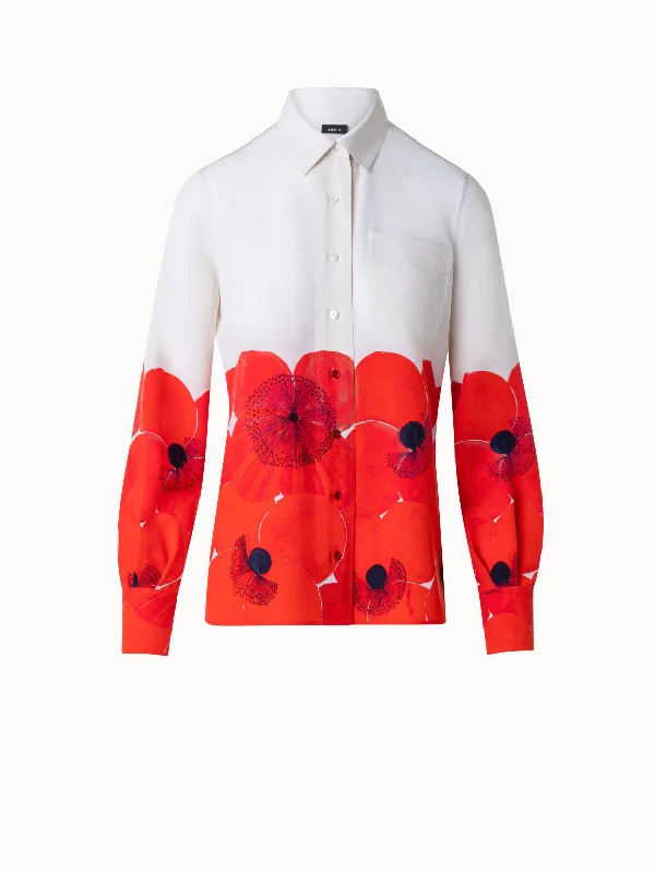 Women’s keyhole tops for stylish neckline -Silk Crêpe Blouse Poppy Print