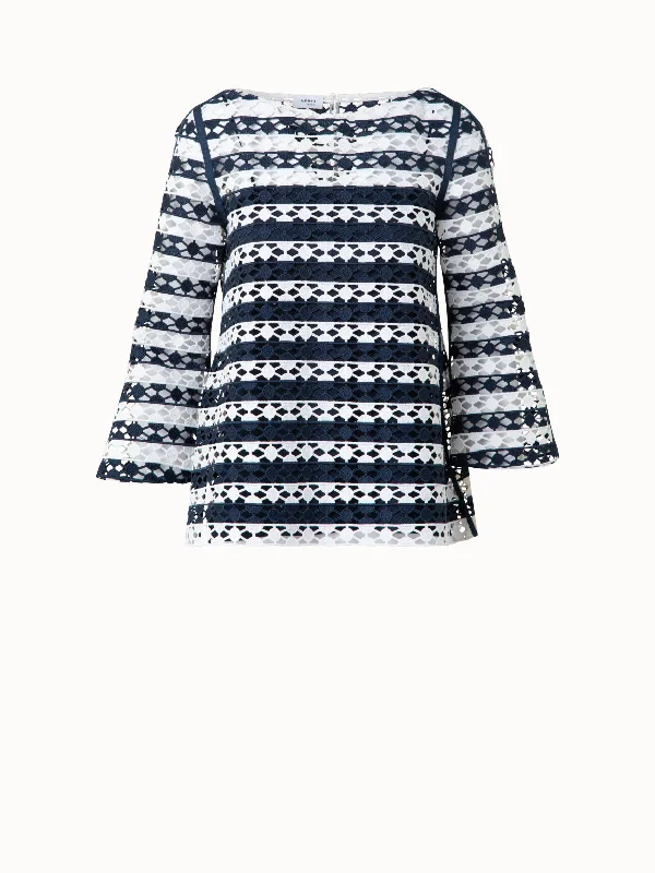 Women’s oversized tops for relaxed fit -Top in Stripe Embroidery