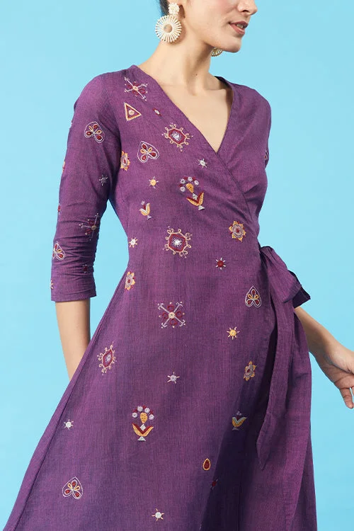 Women’s empire-line dresses for flattering silhouette -Okhai 'Bedazzle' Kutch Embroidered Wrap Dress