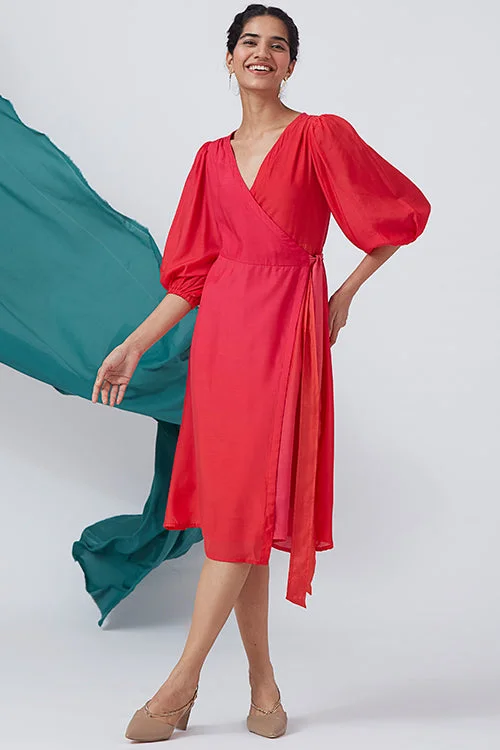 Women’s satin dresses for formal elegance -Okhai 'Bougainvillea Hues' Ombre V-Neck Modal Silk Wrap Dress