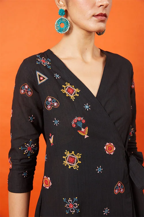 Women’s sheath dresses for professional style -Okhai 'Empress' Kutch Embroidered Wrap Dress