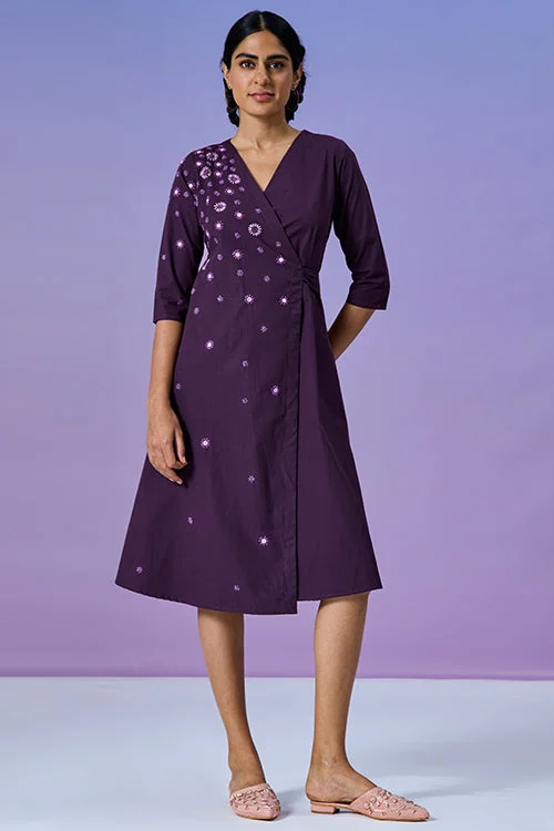 Women’s tiered dresses for playful style -Okhai 'Feareless Soul' Pure Cotton Hand Embroidered Mirror Work Wrap Dress