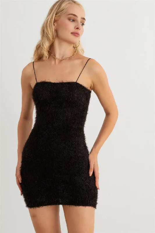 Women’s slip dresses for simple elegance -Fuzzy Knit Strapy Off The Shoulder Mini Dress