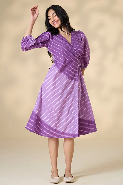 Women’s halter neck dresses for warm weather -Okhai "Hawaiian Dreams" Tie-and-Dye Pure Cotton Purple Wrap dress