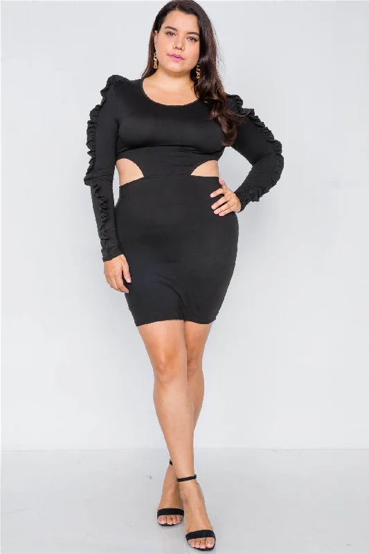 Women’s pleated dresses for added texture -Plus Size Black Cut-Out Mini Dress